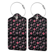 Hello Kitty 2Pc Stainless Steel Leather Luggage Tags with Privacy Protection, Waterproof ID Holder, 2.9" * 4.6", Compatible with Travel Needs