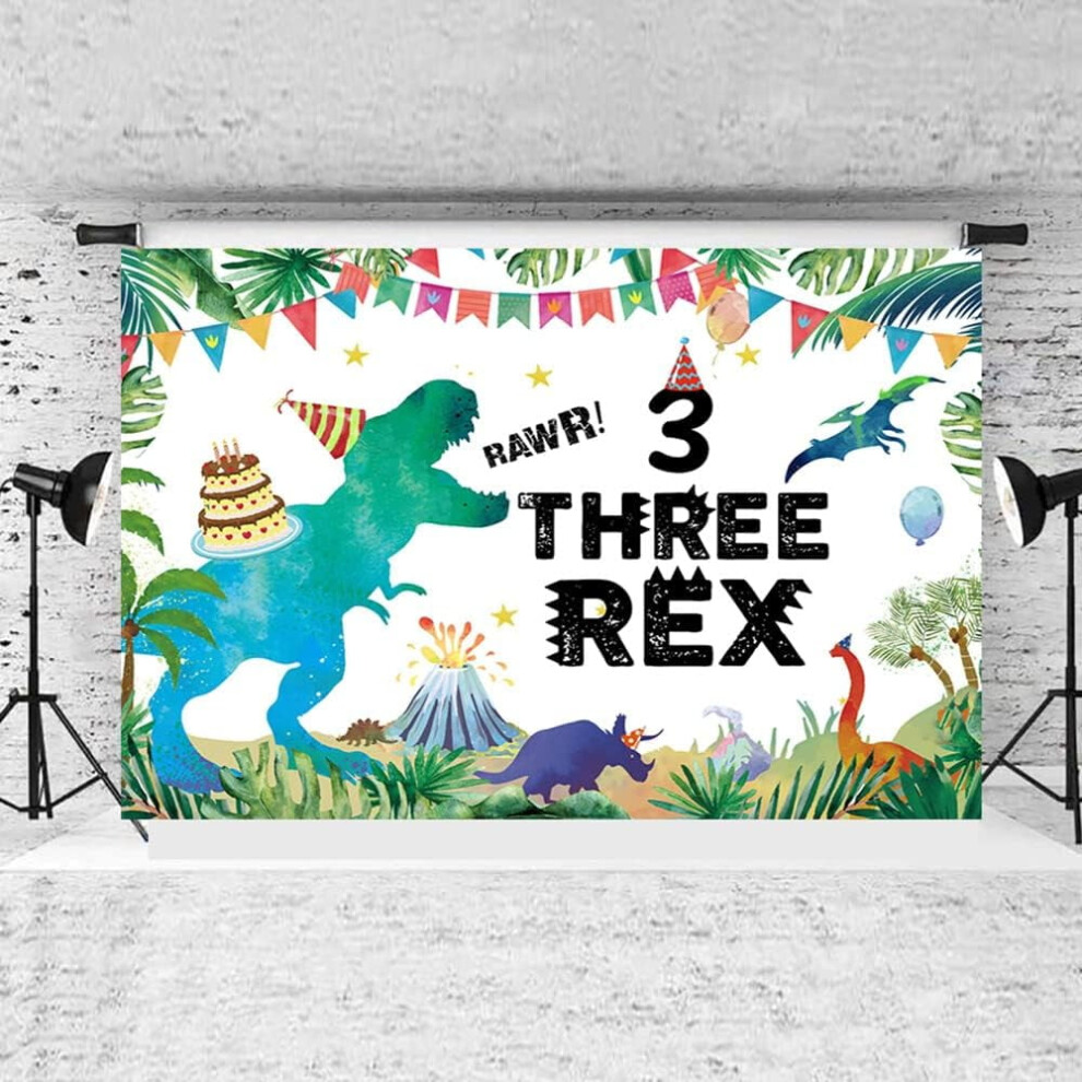 Dinosaur 3Rd Birthday Backdrop, T-Rex Party Background Banner 6X4ft, Compatible With Dinosaur Theme, Extra Large Wall Decor For Kids 9499224745230