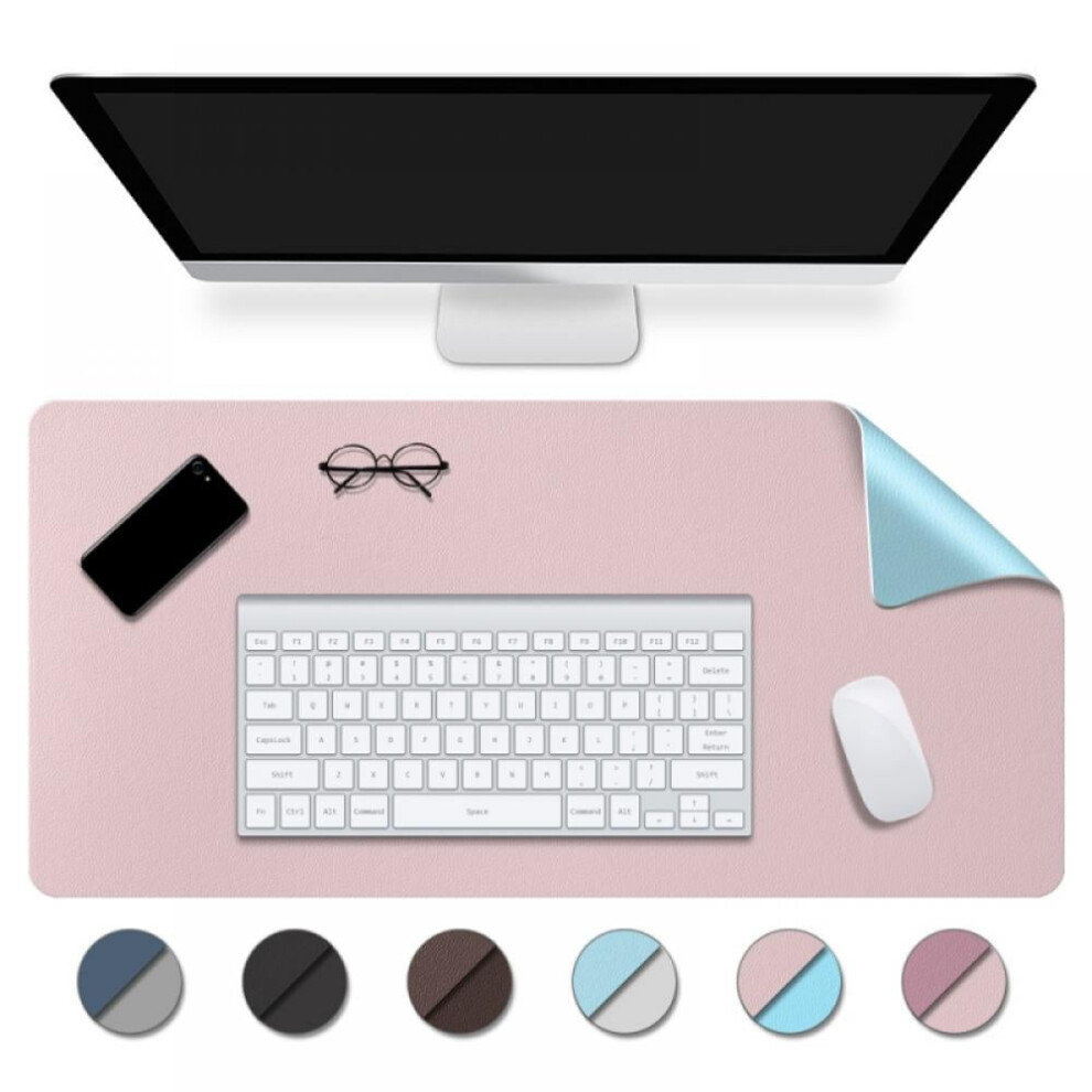 Dual Sided Leather Desk Pad,Pu Desk Mat,Waterproof Desk Protector,Desk Mouse Pad For Office/Home/Gaming/Decor( + ,31.5"X 15.7") Pink/Light/Blue 9450273650500