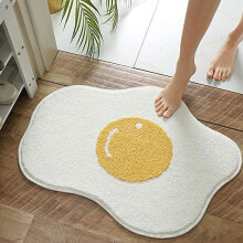 Cute Yolk Egg Shape Bath Mat for Kids, Plush Water Absorbent Bathroom Rug, Cartoon Bathtub Mat for Children's Room, 25.6x35.4 inch