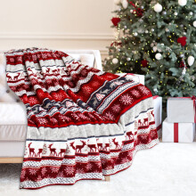 Christmas Throw Blanket - Soft Flannel Reindeer Snowflakes Design, Warm Couch Blanket for Sofa Bed, 59x78.7", Red