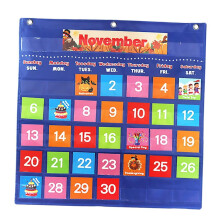 Wall Hanging Calendar Pocket Chart, 88 Illustrated Cards, Day Monthly Chart, Wall Calendar Chart Kids Learning Educational Supplies
