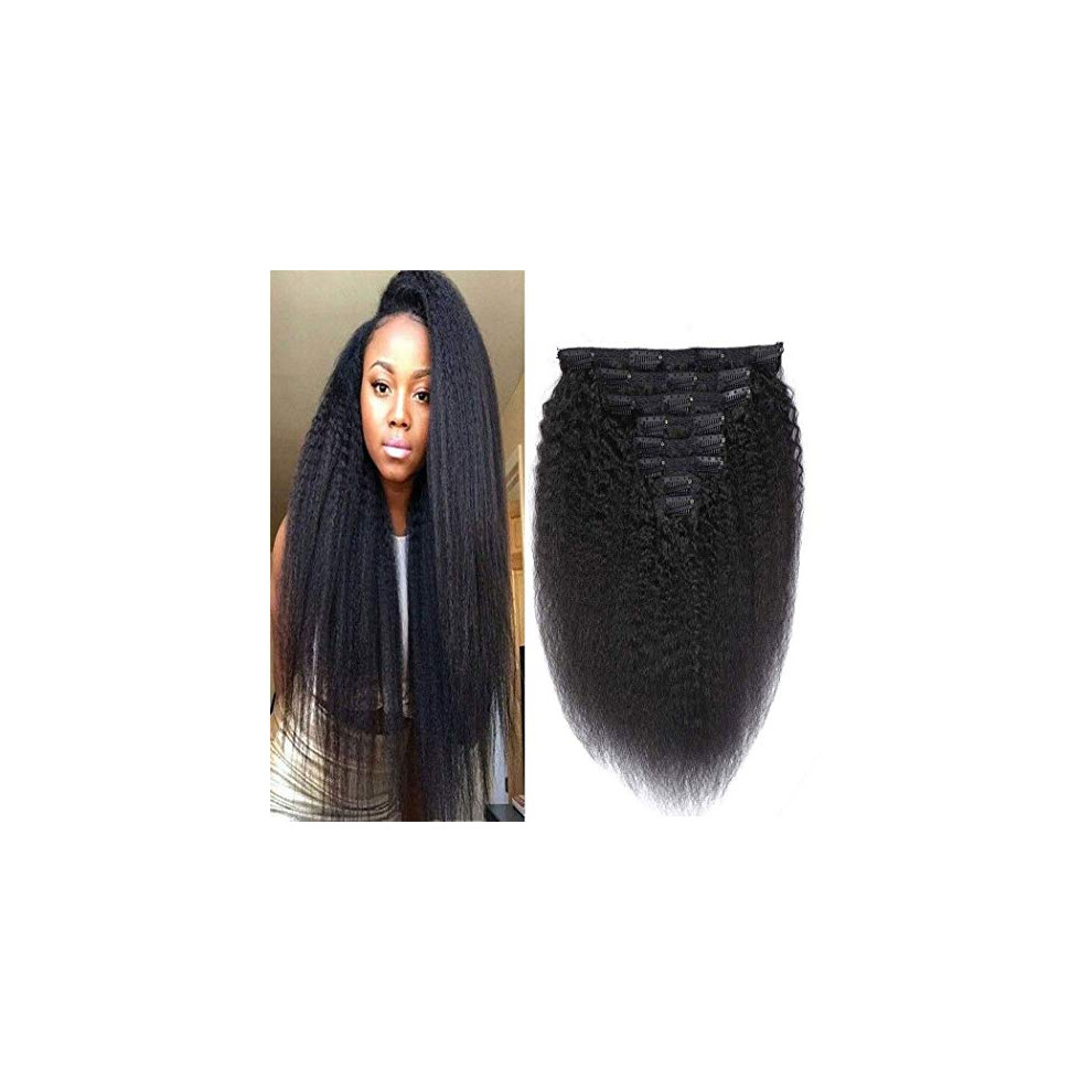 18 Inch Kinky Straight Clip In Human Hair Extensions Natural Black Remy Double Weft for Black Women