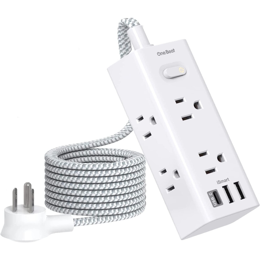 Power Strip Surge Protector - 6 Widely Outlets With 3 Usb Ports (1 Usb C), 3-Side Outlet Extender Strip With 5 Ft 9329345906961