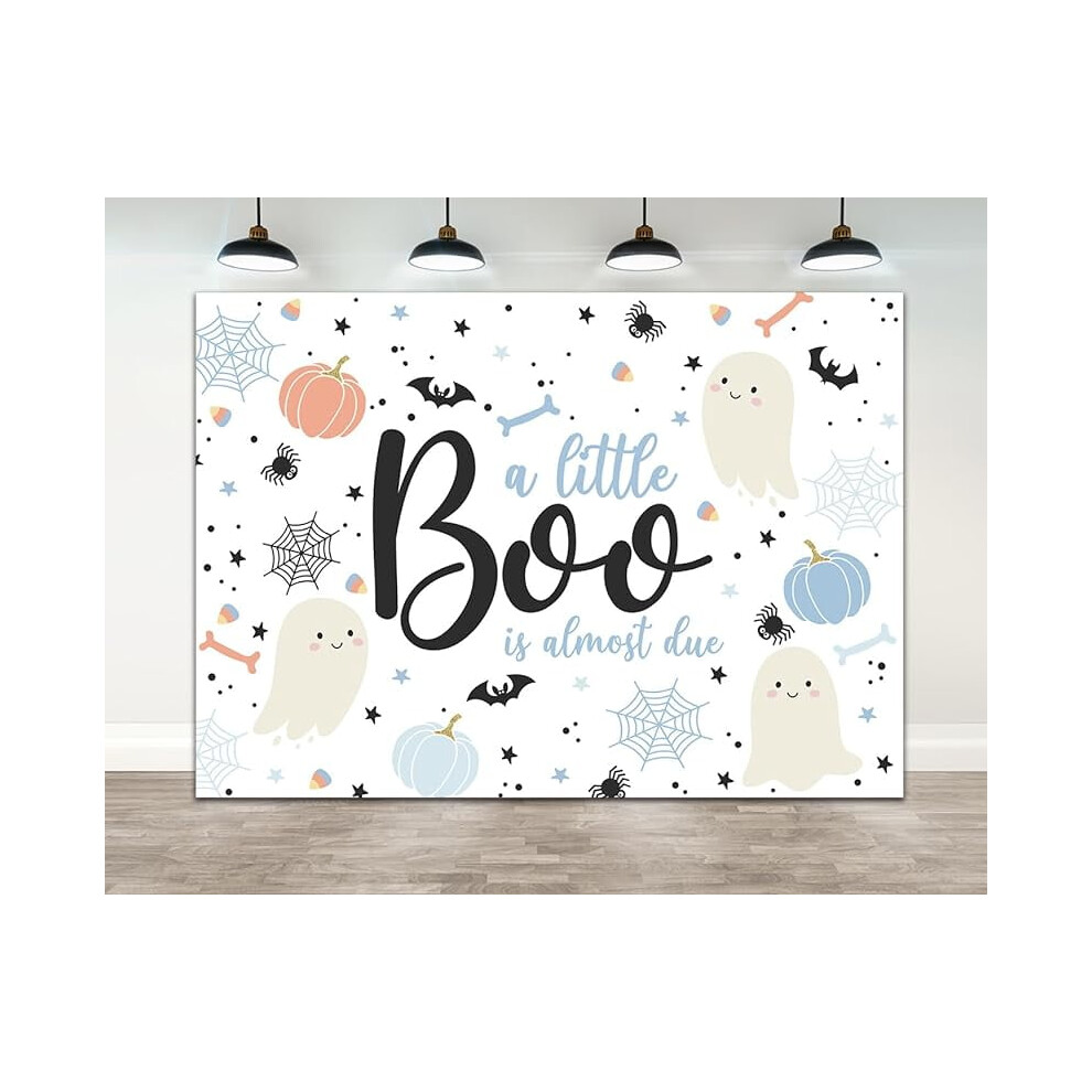 Baby Shower Backdrop A Little Boo Is Almost Due, Ghost Bat Pumpkin Design, Hey Boo 1St Birthday Party Banner, Photography Background Decor Blue 9402001827272