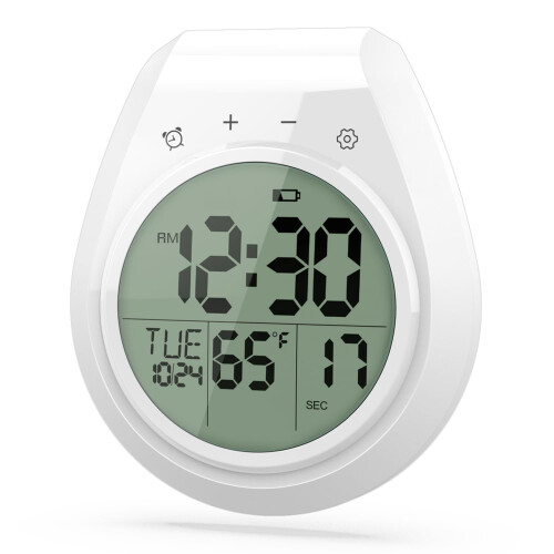 Waterproof Shower Clock with Touch Control, Digital Countdown Timer with Alarm and Suction Cup (White)
