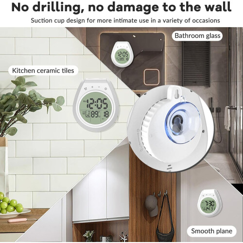 Waterproof Shower Clock with Touch Control, Digital Countdown Timer with Alarm and Suction Cup (White) 2