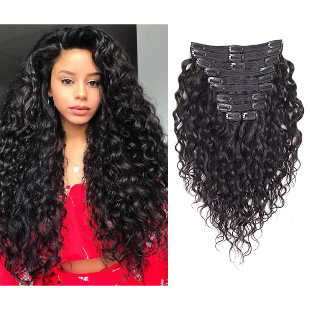 Unisex Brazilian Remy Clip In Human Hair Extensions 22 Inch Natural Wave Double Weft For Instant Volume