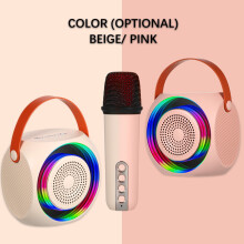 SUSUchens Karaoke Speaker with 2 Microphones RGB Lights Portable Handle HiFi Sound Bluetooth compatible 5 0 Music Beige Size 2