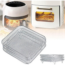 DERCLIVE Square Air Fryer Basket, 3-Layer Stackable Racks Compatible with 7.5L-8L Square Air Fryers, Stainless Steel Accessories