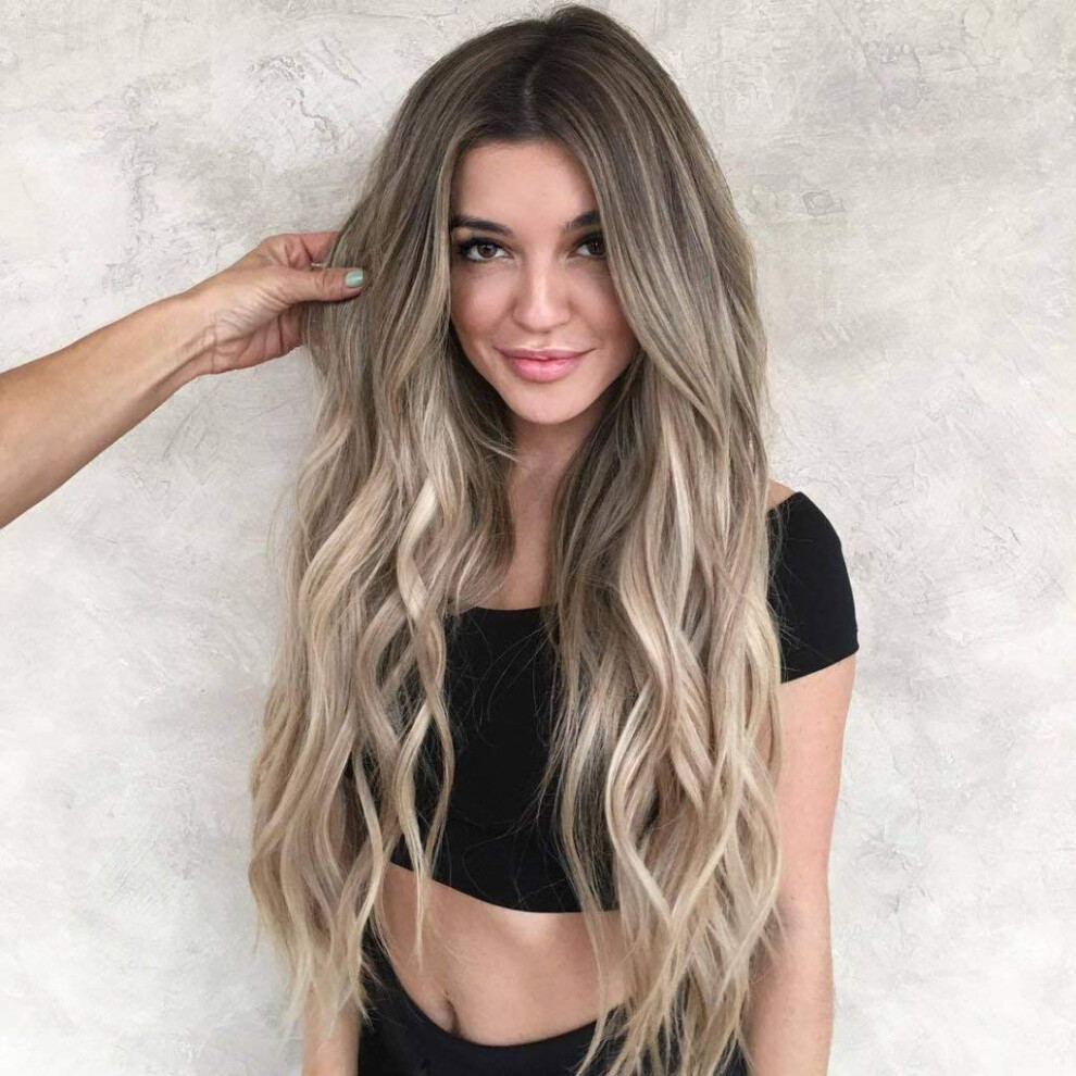 Unisex Ombre Blonde Long Curly Synthetic Wig For Women, Heat Resistant With Natural Wavy Texture