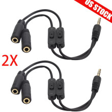 2 x 3.5mm Audio Splitter Adapter Earphone Headphone AUX Stereo Cable With Switch