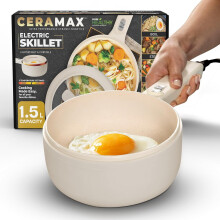10 Inch Nonstick Electric Skillet with Lid & Steamer, Portable Ceramic Hot Pot for Cooking, Dorm, Camping, RVs