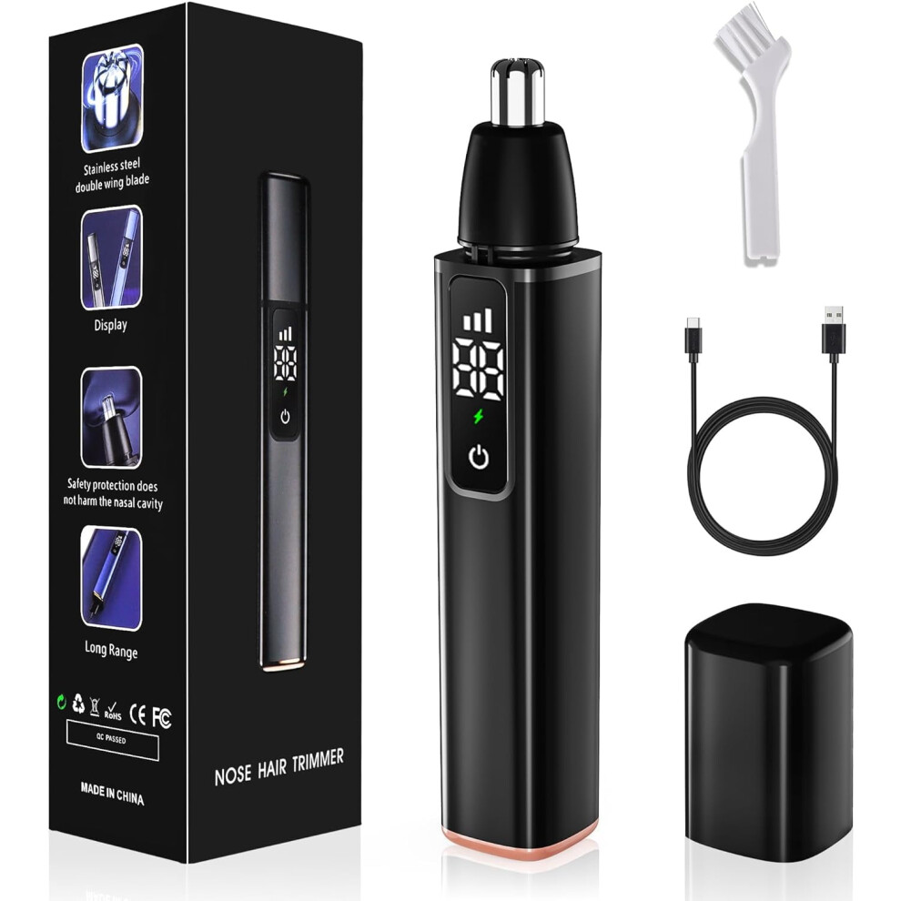 Nose Hair Trimmer for Men, USB Rechargeable with IPX7 Waterproof, Painless Eyebrow & Facial Trimmer, Dual-Edge Blades