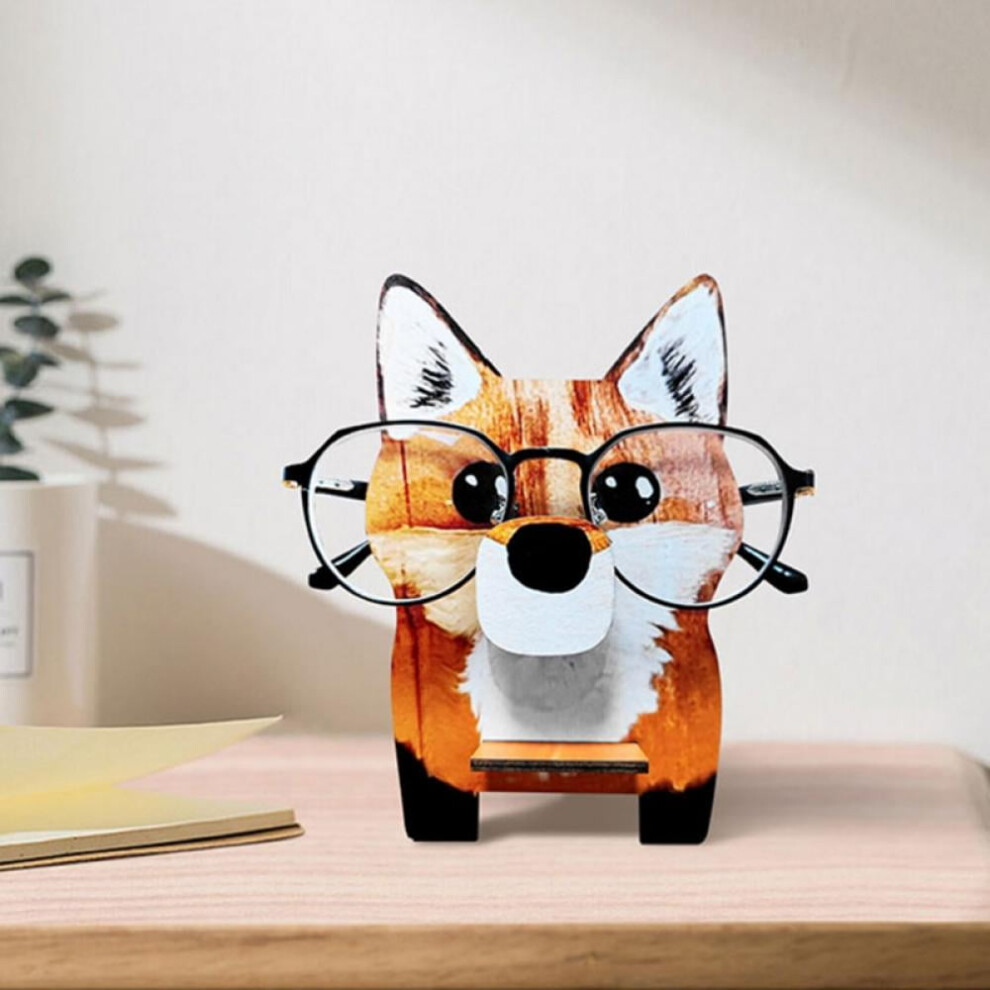 Creative Wood Hand Carved Glasses Stand,Glasses Holder Stand, Wooden Eyeglass Stand, Creative Eyeglasses Holder Animal, Spectacle Holder Stand (Fox)