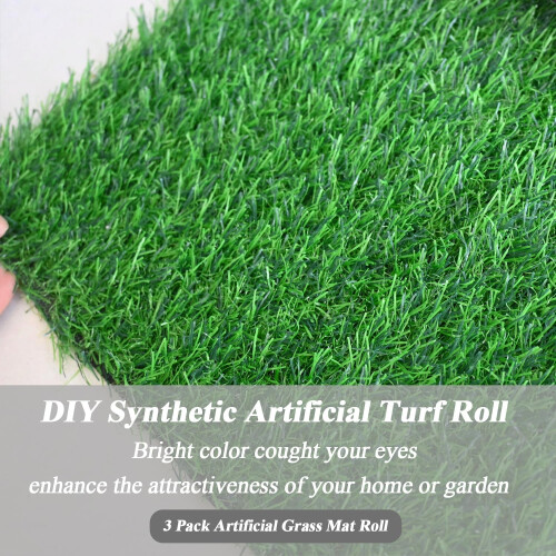 3 Pack Artificial Grass Roll with Realistic Texture, Durable Backing for Garden Balcony Patio Decor 1