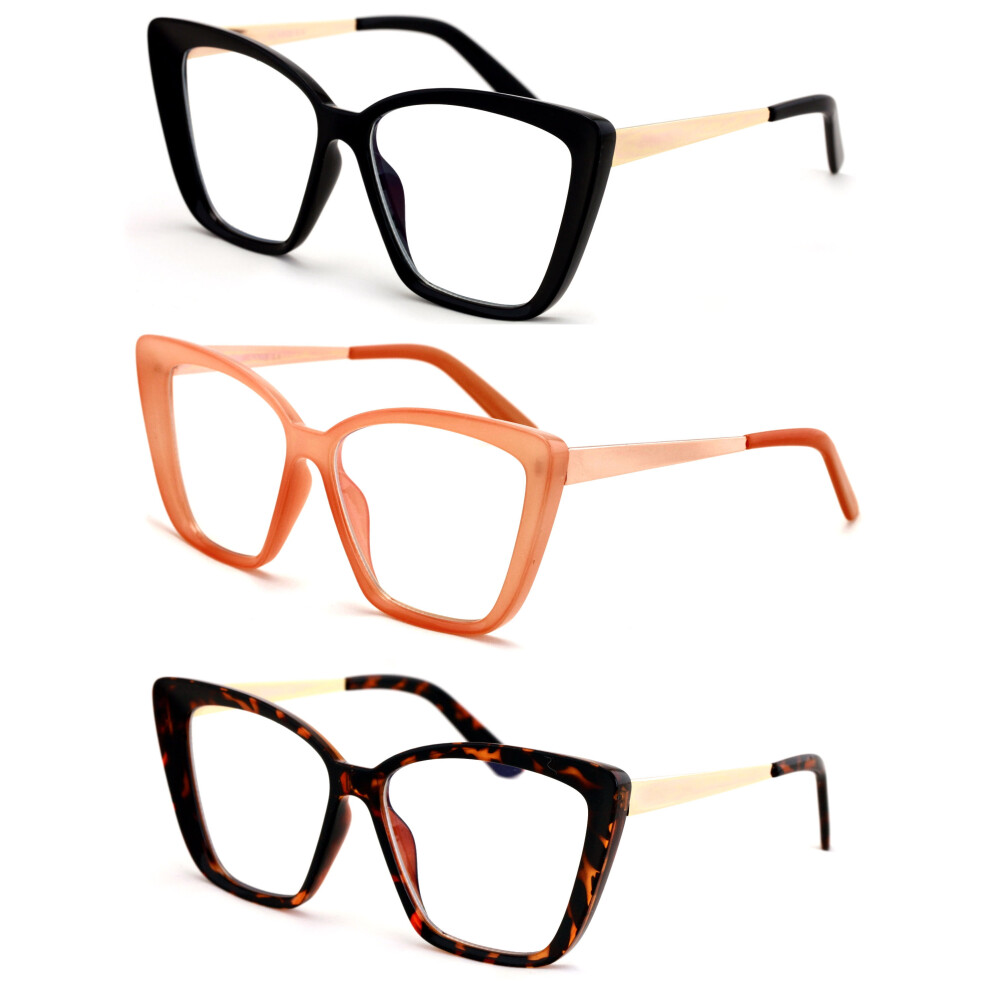 3 Pairs Women Oversize Glasses Blue Light Blocking, Filter UV Ray/Glare Computer Gold Temple