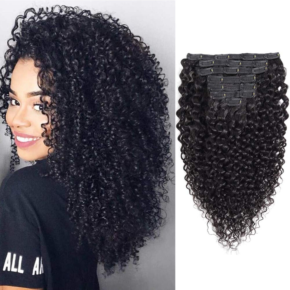 Unisex Jerry Curly Clip In Hair Extensions Human Hair 3B 3C Brazilian Virgin Remy 7Pcs 120G 16 Inch
