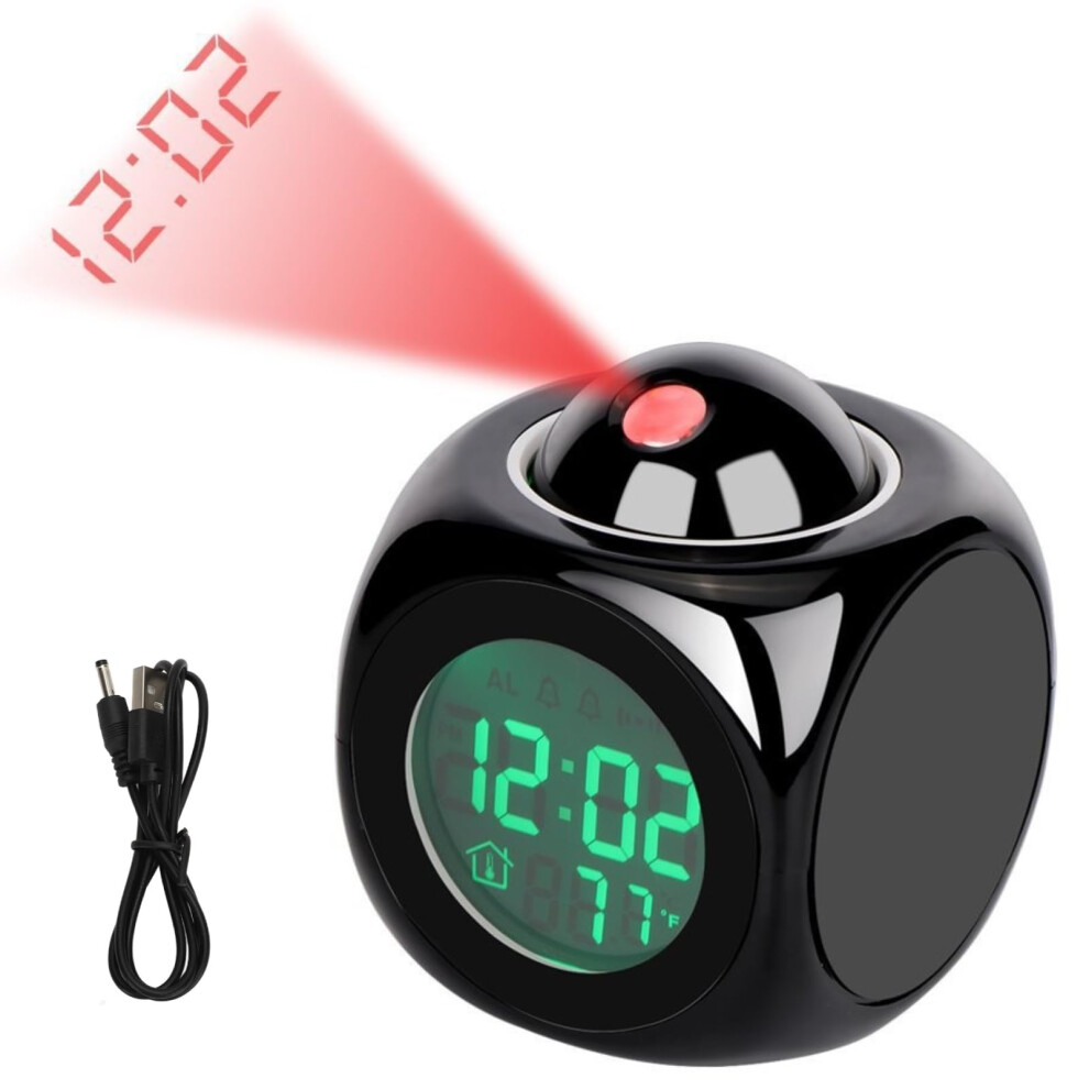 Projection Alarm Clock with Ceiling Time Projection Voice Control Temperature Display for Bedroom