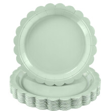 Sage Green Paper Plates 9 Inch Scalloped Rim LeakResistant 30 Pack for Wedding and Baby Shower