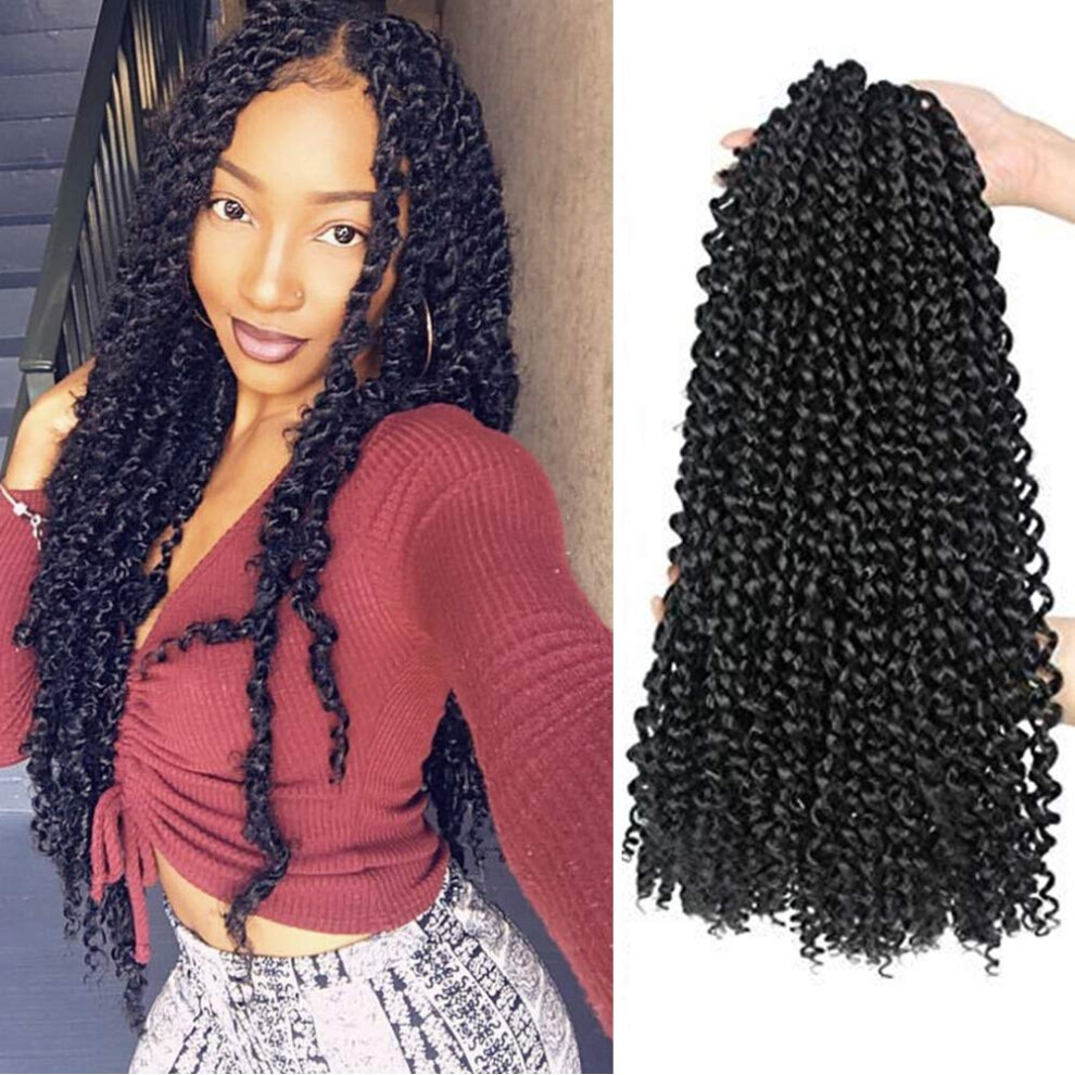 7 Packs Passion Twist Hair 18 Inch Prelooped Crochet Braiding Extensions Synthetic Natural Look Lightweight (#1B)