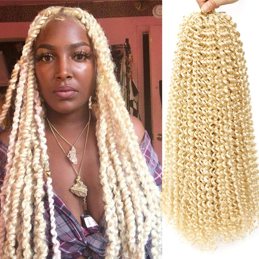 Unisex Passion Twist Hair Honey Blonde 18 Inch Crochet Braiding Hair Color 613 Bohemian Curl Extensions