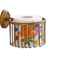 Vintage Bronze Toilet Paper Holder with Brass Basket for Bathroom Storage and Universal Rolls