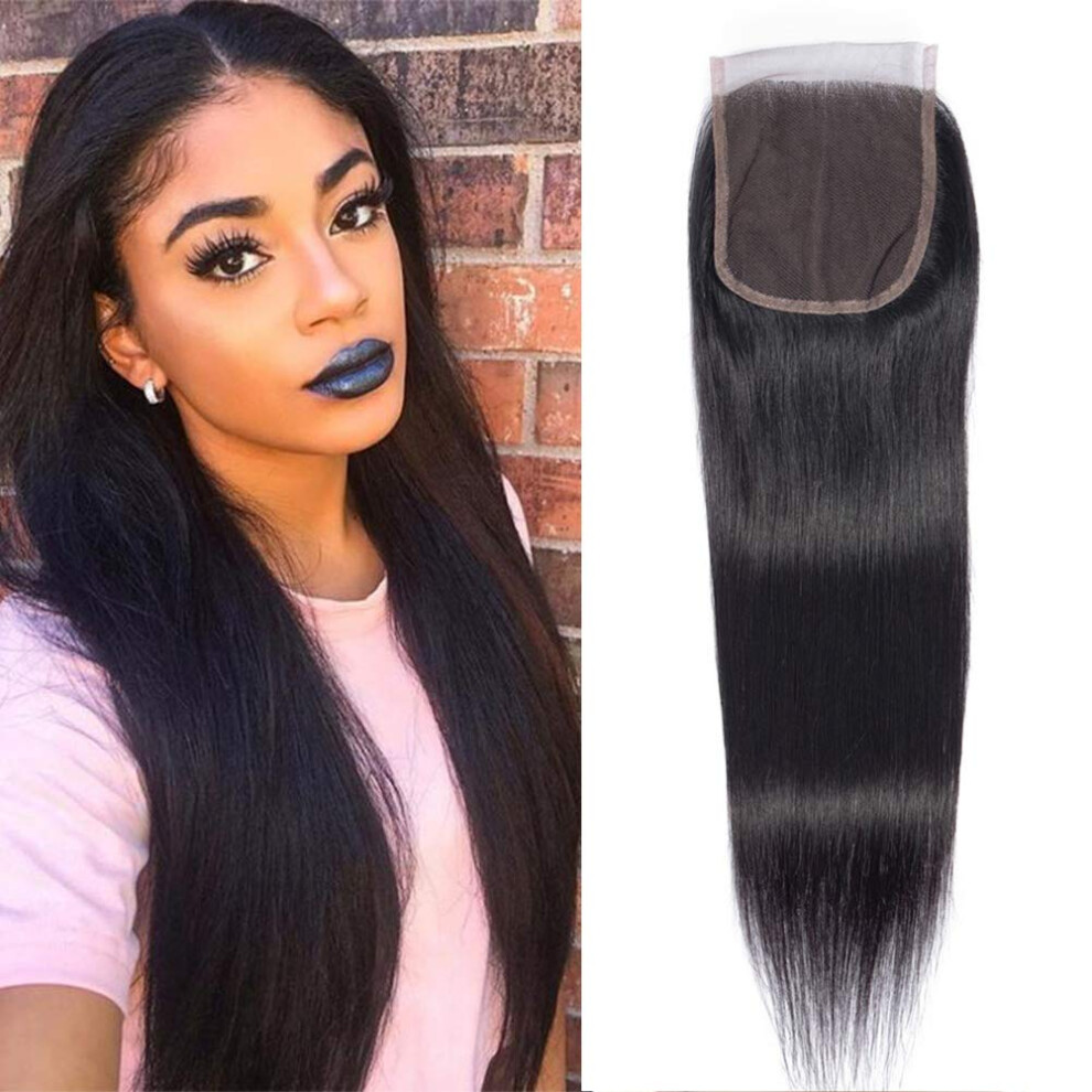 Unisex Brown Brazilian Human Hair 4X4 Straight Lace Closure 10 Inch Virgin Unprocessed With Natural Scalp Appearance