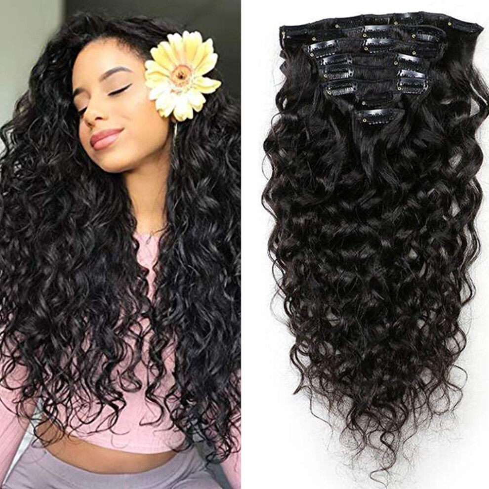 Brazilian Human Hair Clip In Extensions Wet and Wavy Curly Triple Weft 8pcs Set 10A 10 Inch
