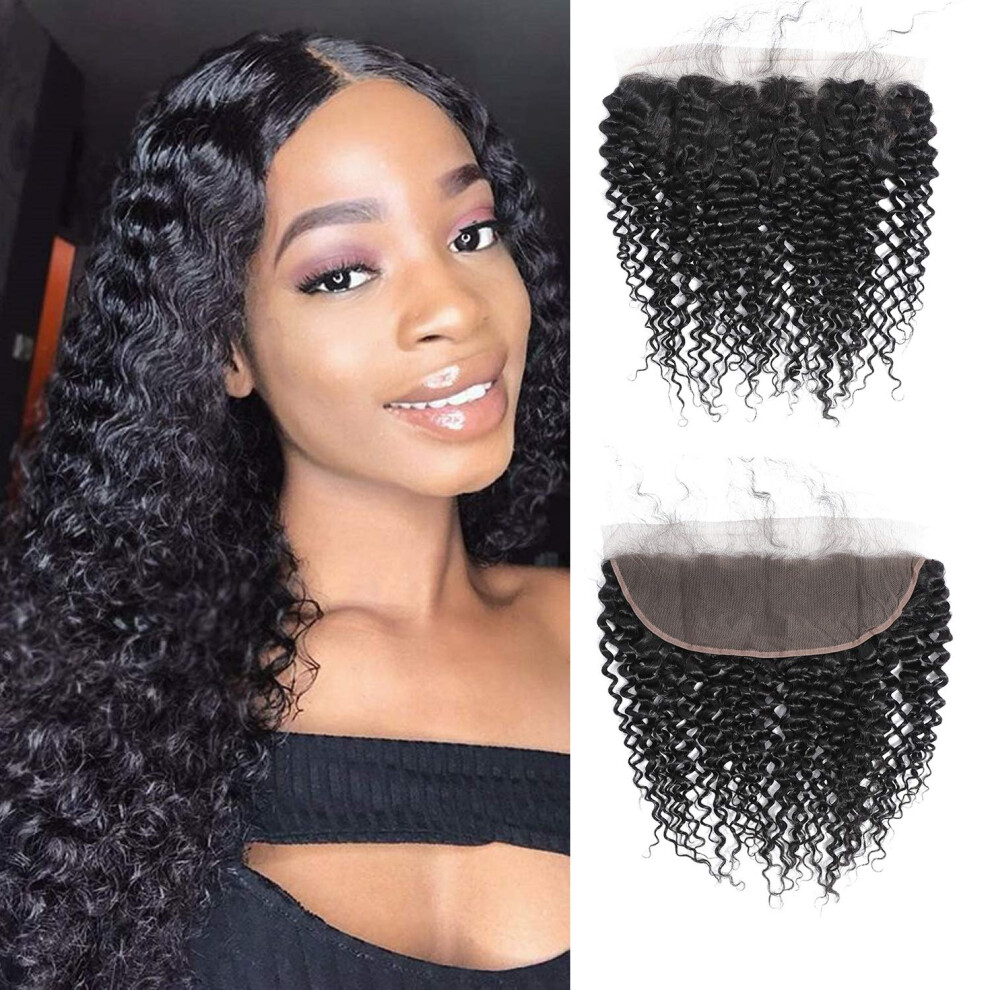 Unisex Black Brazilian Curly Lace Frontal 13X4 Natural Virgin Human Hair With Seamless Hairline 20 Inch