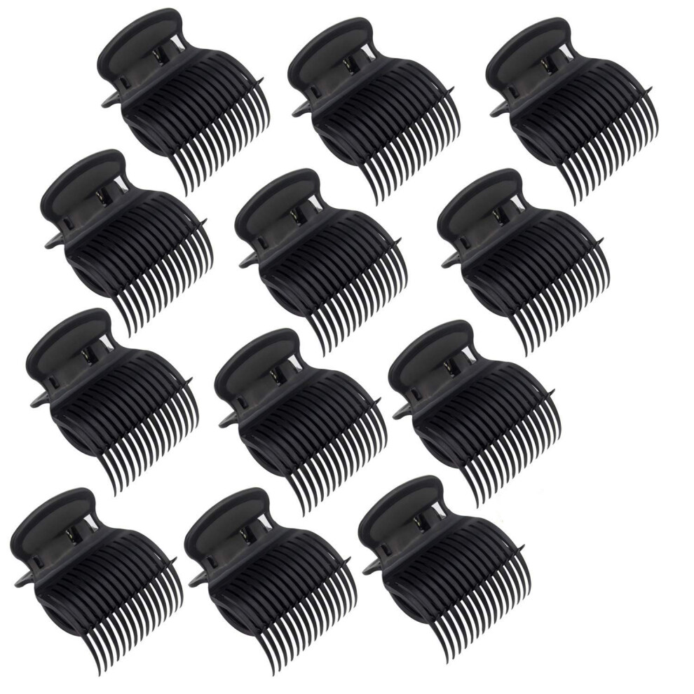 12 Pcs Black Plastic Hair Roller Clips Hot Roller Claw Clips for Curlers Secure Grip