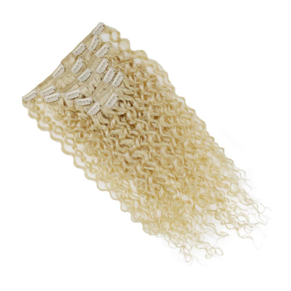 Unisex 20 Inch 613 Bleach Blonde Clip In Human Hair Extensions Natural Wavy 7Pcs For Instant Volume