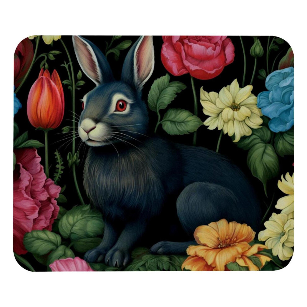 Square Mouse Pad 8.3X9.8" Rabbit Flower Design, Stitched Edge Non-Slip Rubber Base, For Laptop Gaming Home Office Decor 9104899295767