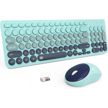 Wireless Keyboards and Mouse Combo - 2.4GHz USB Cordless, Cute Wireless Keyboard Round Keys, Quiet and Slim Set