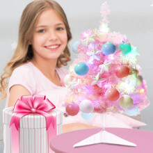 Djunllk Small Pink Christmas Tree 23.6in with Lights, DIY Decoration Kit, compatible with tabletop holiday decor, for home office party