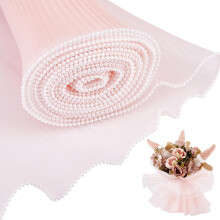 9.5-10m Floral Wrapping Mesh, Pink Flower Bouquet Packaging, Wave Yarn Gauze, Wrinkled Wavy Net for Florist Wedding Birthday, 27cm Wide