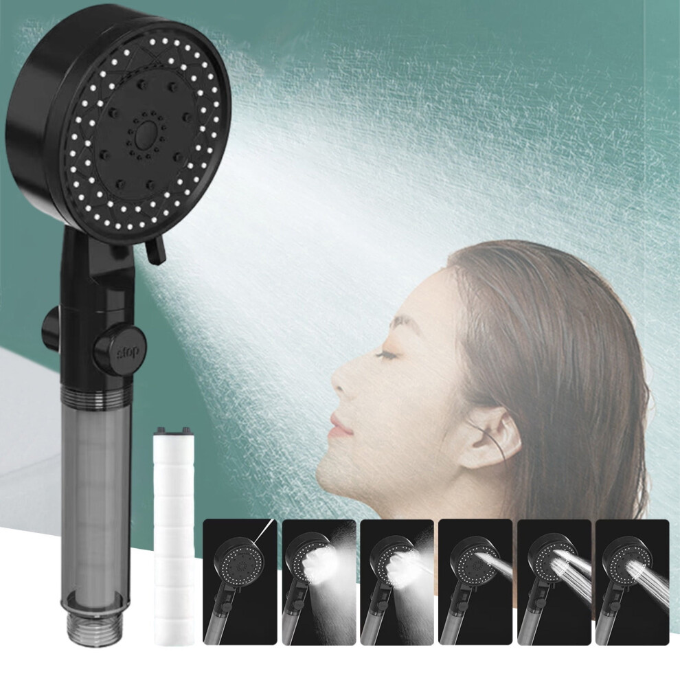 Wjsxc Turbo Shower Head Home Bath Shower Nozzle Water Heater Filter Shower, 10 Bathing Modes, One Pressurised Water Stop Function Shower Head. Black 9499224071315