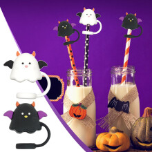 Cute Black White Ghost Straw Topper for 30 & 40 oz Tumblers - Halloween Home Decor, Reusable Lid Accessories, compatible with Yeti