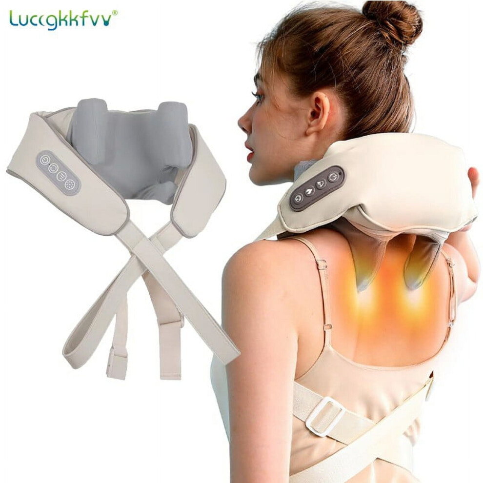 Electric Neck and Shoulder Massager with Heat Cordless Deep Tissue Kneading Massage for Back Neck And Shoulder Pain Relief , Beige