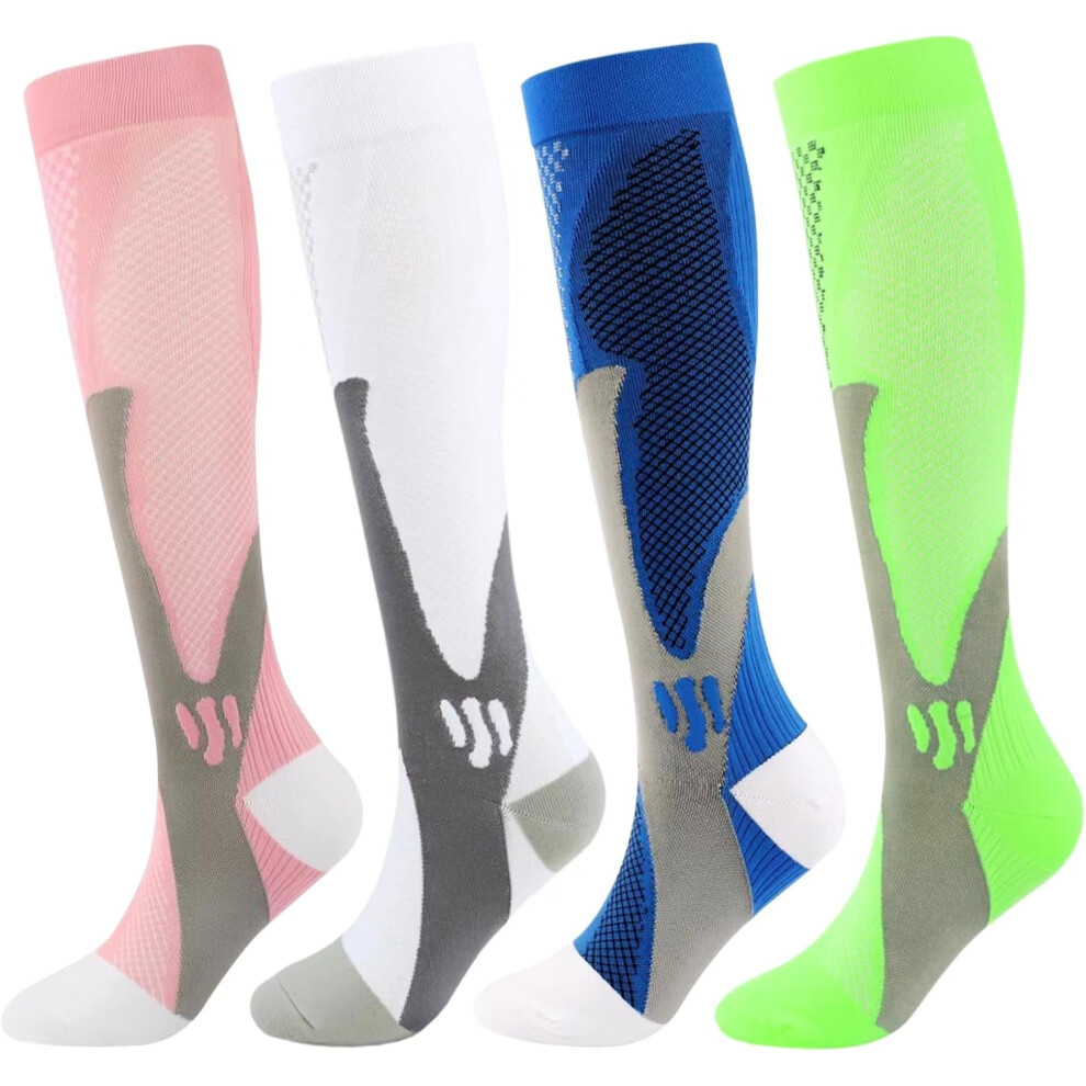 Kiibsot 3 Pairs/ 4 Pairs Compression Socks for Woman & Man Unisex 20-30mmHg Knee High Plus Size Wide Calves for Sports Runningâ¦