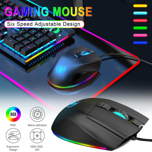 Kiplyki Wired Gaming Mouse 7200 DPI Programmable 8 Buttons Mice LED