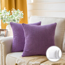 Soft Corduroy Corn Striped Velvet Series Decorative Throw Pillow, 18" x 18", Purple, 2 Pack