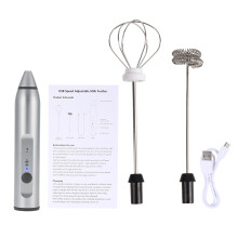 YUMILI Electric Milk Frother, Rechargeable Handheld Foam Maker with 2 Whisks, Speed Adjustable, compatible with coffee & cappuccino (Sliver)