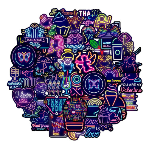 100 neon graffiti stickers F