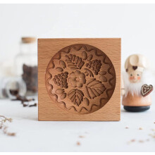 Carved Wooden Gingerbread Mold, 3D Baking Stamp Set with Provance Rose & Raspberry Cookie Cutter, DIY Chocolate Mould (Compatible with standard