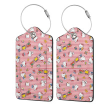 Hello Kitty 2Pc Stainless Steel Ring Leather Luggage Tags, Waterproof ID Holder, Compatible with Travel Accessories, 2.9" * 4.6"