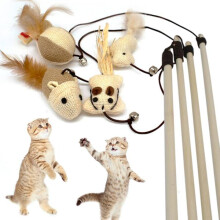 Cat Toy on a Stick with a Bell - Toy for Cat Beige