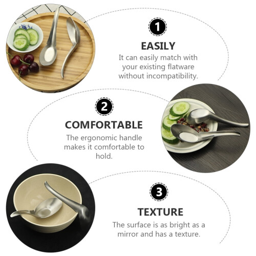 2 pcs Simple Durable Food Eating Spoon Flat Bottom Sturdy Soup Spoon Silver 1