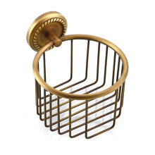 Vintage Brass Wall Mounted Toilet Paper Holder Basket for Bathroom, Wide Roll Compatibility