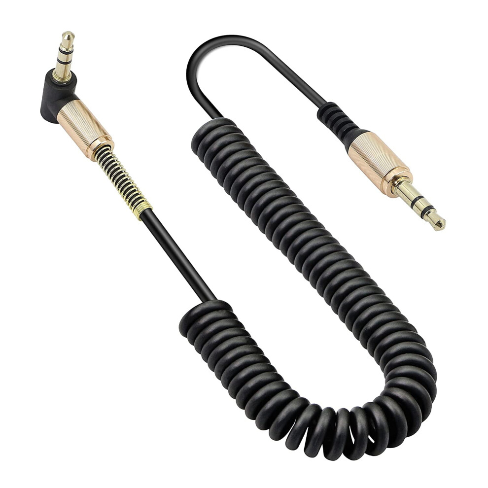3.5Mm Audio Coiled Cable,Right Angle 3.5Mm Male To Male Stereo Trs Cable For Car Stereo Smartphone Tablet Mp3 9313598834294